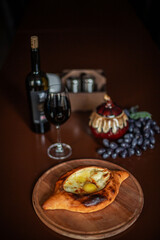 Khachapuri, a Georgian dish on the restaurant's set table