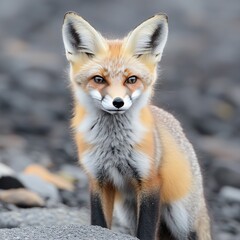 Obraz premium Red Fox Portrait in Rocky Volcanic Terrain