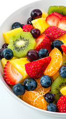 Obraz premium Fresh fruit salad with fruit in white bowl isolated on white background