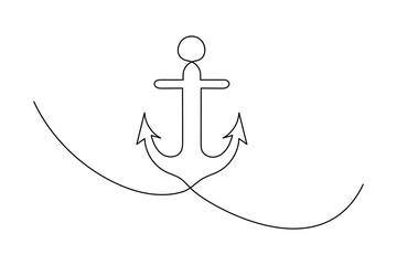 Continuous one line ship anchor drawing of outline vector icon
