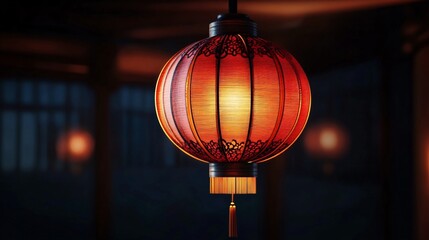 A serene and inviting close-up of a red Chinese lantern, ideal for Lunar New Year celebrations, cultural events, and festive decor with ample text space.