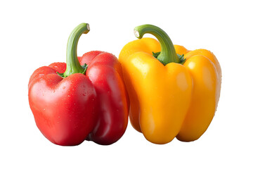Fresh red and yellow bell peppers isolated on transparent background.