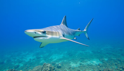 Naklejka premium Unique Hammerhead Shark Swimming Purposefully in the Ocean