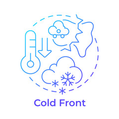 Cold front blue gradient concept icon. Atmospheric phenomena research. Climate and weather forecasting. Round shape line illustration. Abstract idea. Graphic design. Easy to use in article