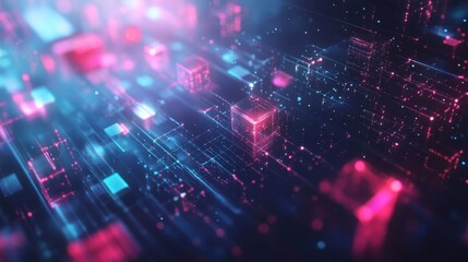 Obraz premium Abstract Digital Network, Glowing Cubes, Futuristic Technology.
