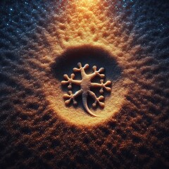 Gecko footprint in sand resembling a tiny pointed star showcasin