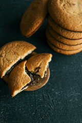 Homemade chocolate chip cookies stacked, food photography