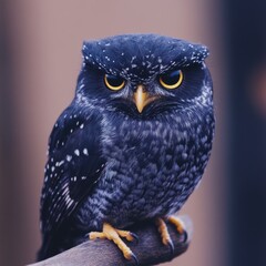 Fototapeta premium Spectacled Owl Portrait Dark Plumage, Intense Gaze