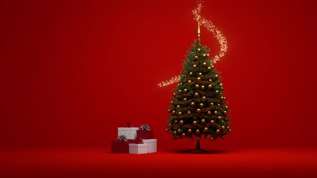 abstract christmas tree with fairy lights effect - 3D rendering 4K