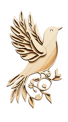 Wooden Bird Silhouette on Isolated Transparent Background