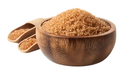 Brown sugar in a wooden bowl on a transparent background. isolated background.