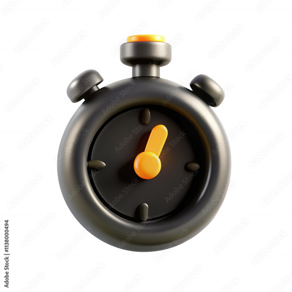 Poster a black and orange stopwatch rendered in 3d, showcasing a sleek design with clear visibility of its 