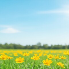 Fototapeta premium Sunny Meadow of Yellow Flowers Under Blue Sky