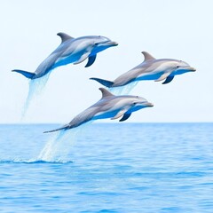 Obraz premium Three Dolphins Leaping Gracefully Through Ocean Waves