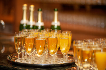An elegant and beautiful display of champagne glasses and delightful mimosas, perfect for all celebratory occasions
