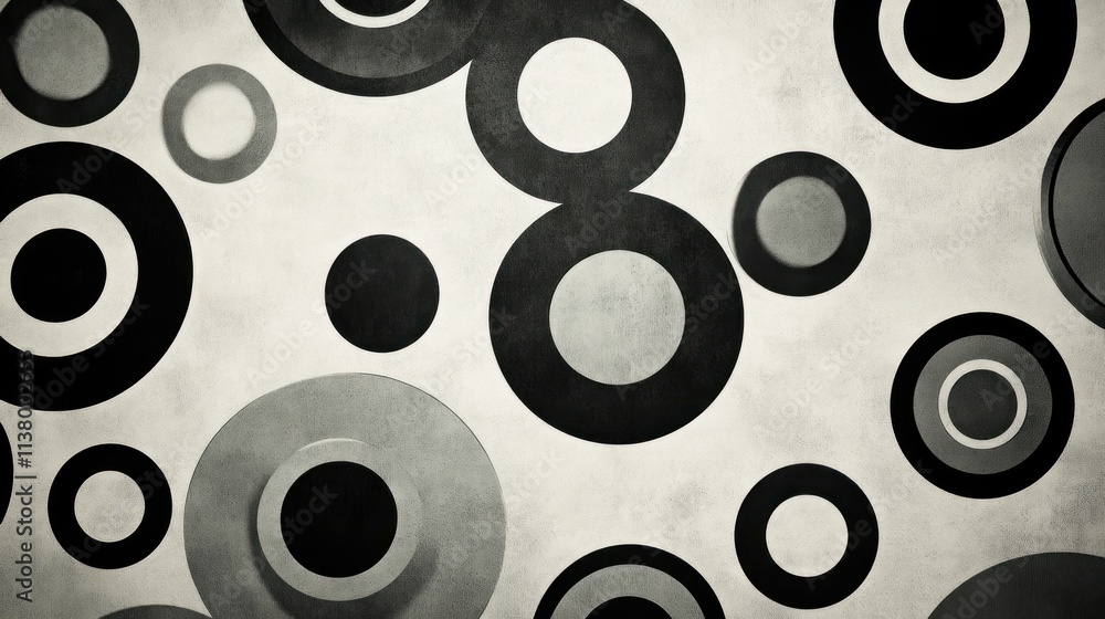 Poster abstract grayscale background with overlapping circles.