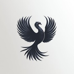 Fototapeta premium Majestic black phoenix in flight, wings spread wide.