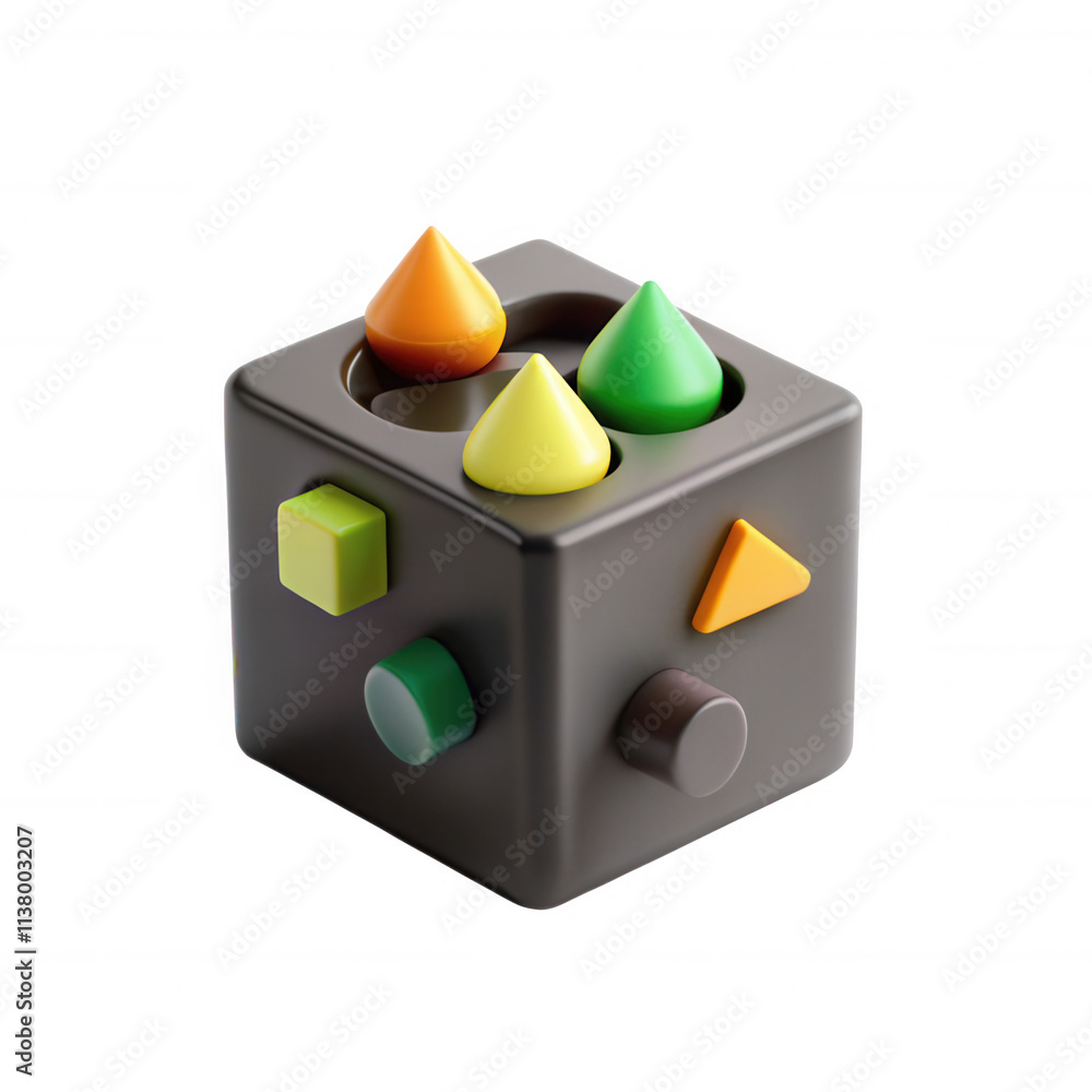 Poster a colorful 3d shape sorting toy featuring various geometric shapes in vibrant colors, designed for c
