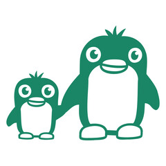 2 Penguins Dad Mom Child Baby Hands Holding Cute Design Lover Art Vector Illustration Card T-Shirt Poster Sticker Graphic Print Decorative Drawing Isolated Logo Decoration Symbol Creative Cool Style