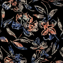 Brushstroke flower and watercolor Flowers illustration allover flower pattern	