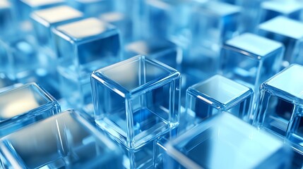A close-up of blue glass cubes.