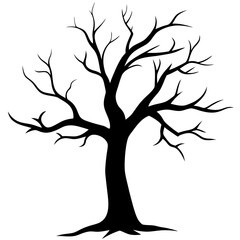 Dead tree vector icon, Dead tree silhouette, A tree vector illustration, A single tree vector art design black & white
