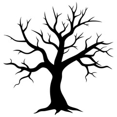 Dead tree vector icon, Dead tree silhouette, A tree vector illustration, A single tree vector art design black & white