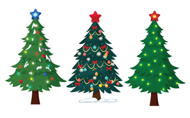 Illustration of christmas tree fully adorned with ornaments.