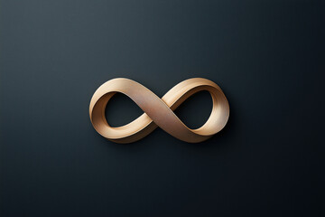 Simple logo of an infinity symbol made from wood, on a dark background. Infinite universe concept.