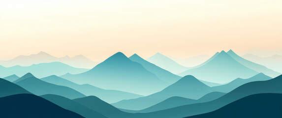 Obraz premium Serene Abstract Mountain Landscape in Soft Blue and Green Layers at Sunrise
