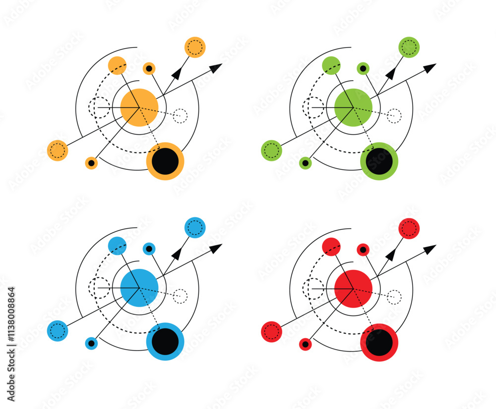 Poster abstract circular technology shape line art different colors set. graphic design elements and resour