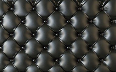A high-resolution black leather texture showcasing a sophisticated quilted design with evenly spaced buttons and precise stitching