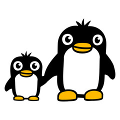 2 Penguins Dad Mom Child Baby Hands Holding Cute Design Lover Art Vector Illustration Card T-Shirt Poster Sticker Graphic Print Decorative Drawing Isolated Logo Decoration Symbol Creative Cool Style