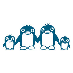 4 Penguins Dad Mom Two Kids Baby Hands Holding Kid Design Lover Art Vector Illustration Card T-Shirt Poster Sticker Graphic Print Decorative Drawing Isolated Logo Decoration Symbol Creative Cool Styl