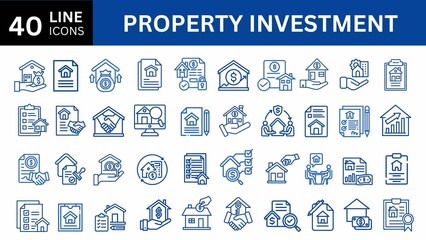 Property investment Line Editable Icons set. property, buying, renting, house, home. Outline icon collection. Editable stroke. Vector illustration. Linear business symbols