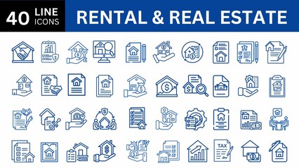 Rental and Real estate Line Editable Icons set.