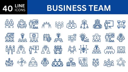 Naklejka premium Set of 40 outline icons related to business team. Linear icon collection. Editable stroke. Vector illustration