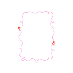 Whimsical coquette frame with bow and curly garland. Whimsical border pink coquette style. Vector illustration