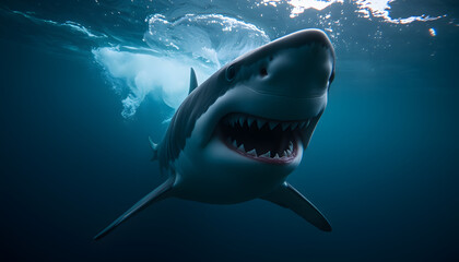 Obraz premium Menacing Predator: Great White Shark in Motion Underwater