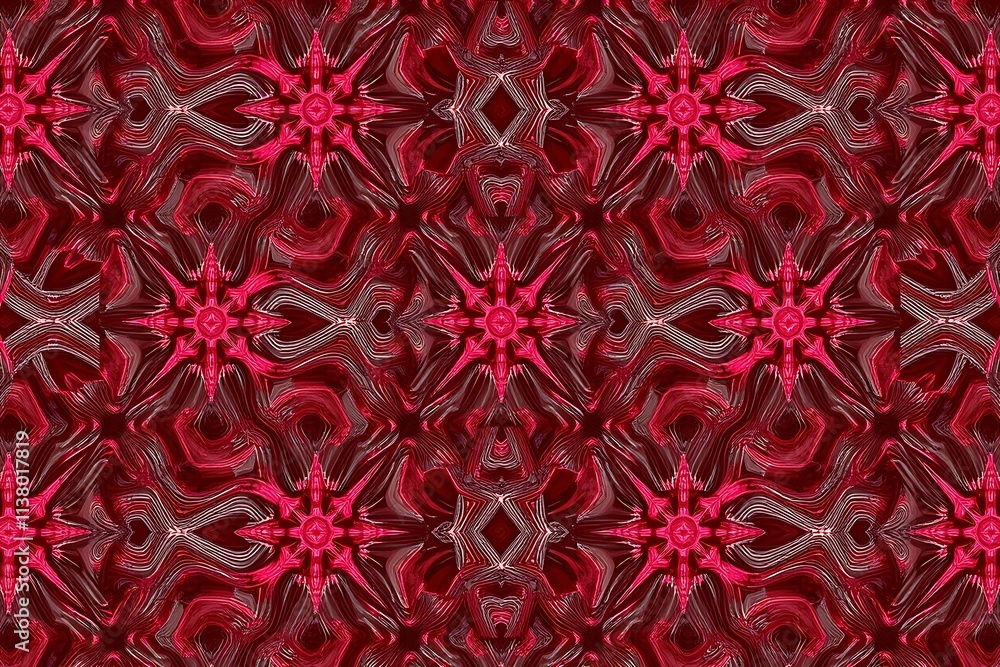Poster intricate red and grey kaleidoscope pattern: a captivating abstract design featuring a seamless, rep