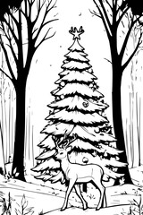 Beautiful dress on the background of a Christmas tree in the forest
