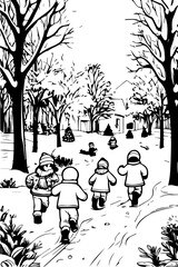 Children playing in the forest at Christmas
