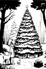 Girl and deer near the Christmas tree
