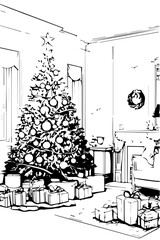 Beautiful Christmas tree in a decorated room
