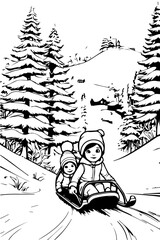 Children sledding down a hill
