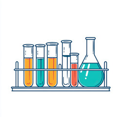 Colorful laboratory glassware showcasing various chemical solutions in test tubes.