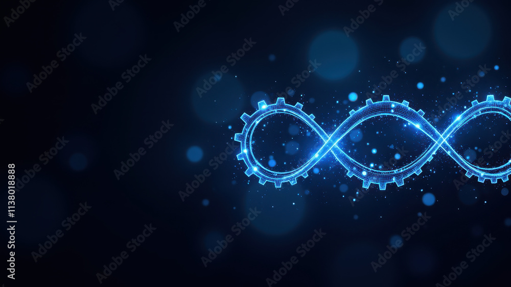 Poster blue ci/cd kubernetes devops logo with gears and abstract circles.