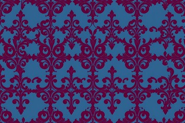 Fototapeta premium Burgundy and Teal Damask Pattern: Elegant Damask Seamless Repeat. Perfect for Fabric, Wallpaper, and Design Projects. Luxurious and sophisticated.
