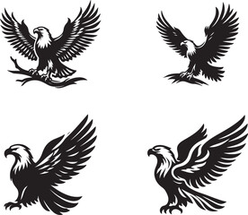 Obraz premium eagle with wings and eagle set silhouette of vector