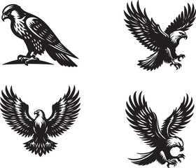 eagle with wings and eagle set silhouette of vector